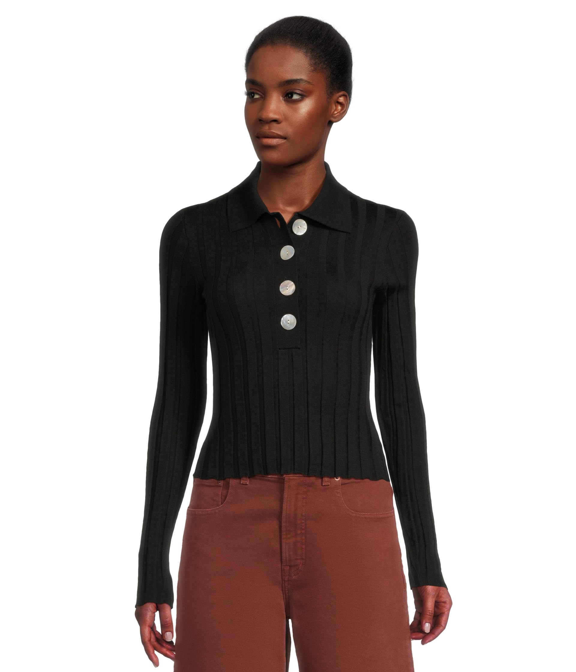 

Поло Madewell Merino Silk Wide Rib Abby Polo, черный