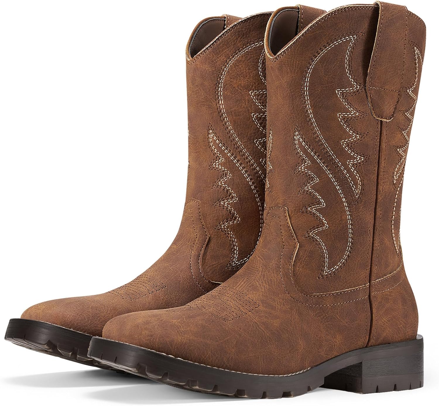 

Мужские ковбойские сапоги Rollda, западные сапоги с квадратным носком, массивным каблуком, средней высоты, классические вышитые сапоги на молнии, коричневый