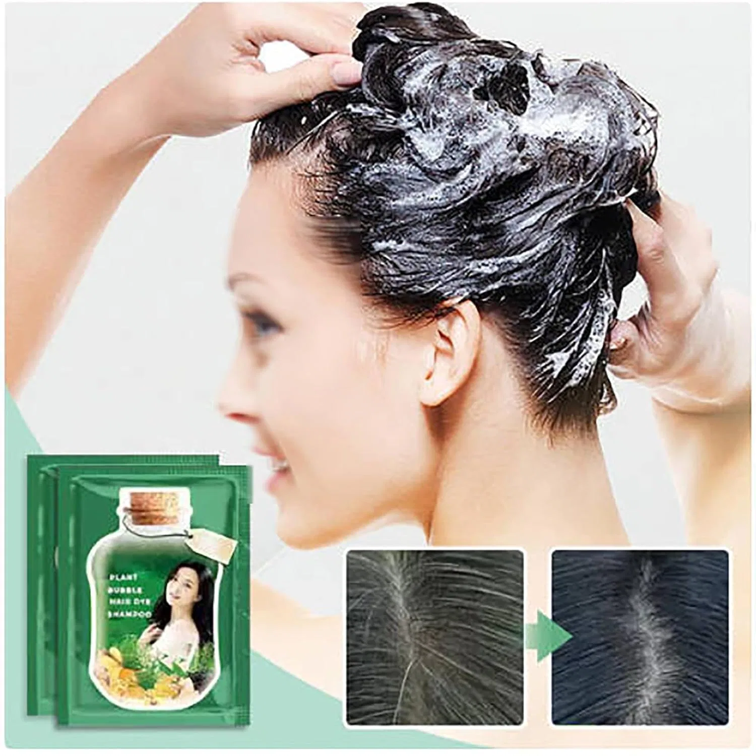 Растительный шампунь-краска для волос «Plant Bubble Hair Dye Shampoo» Fafour, Black/Brown — фото 2