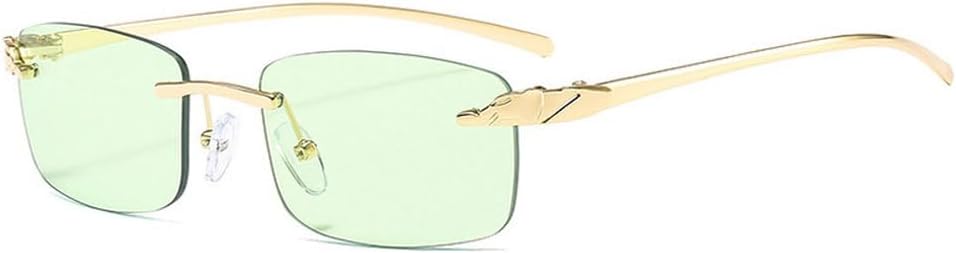 

Винтажные уникальные солнцезащитные очки без оправы с леопардовым принтом, прямоугольные, женские, конфетных цветов, с прозрачными линзами, мужские солнцезащитные очки TKKTLLT, Golden Green