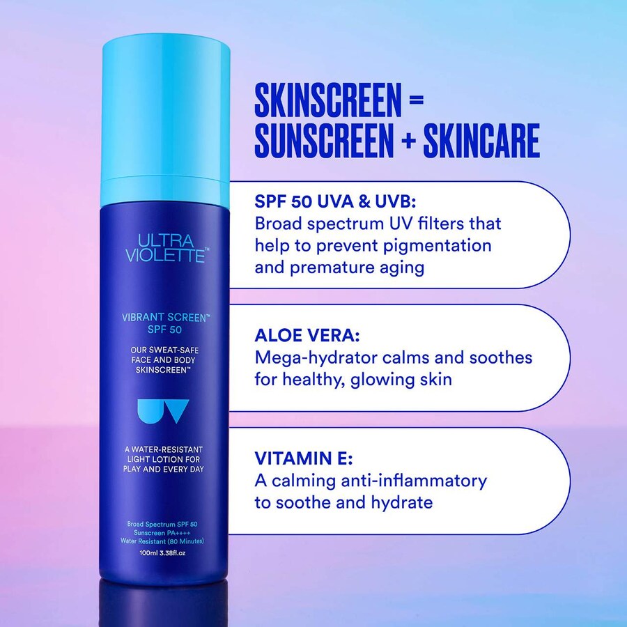 Солнцезащитный крем для лица и тела Vibrant Screen SPF 50, водостойкий. Ultra Violette, 3.38 oz /100mL — фото 4