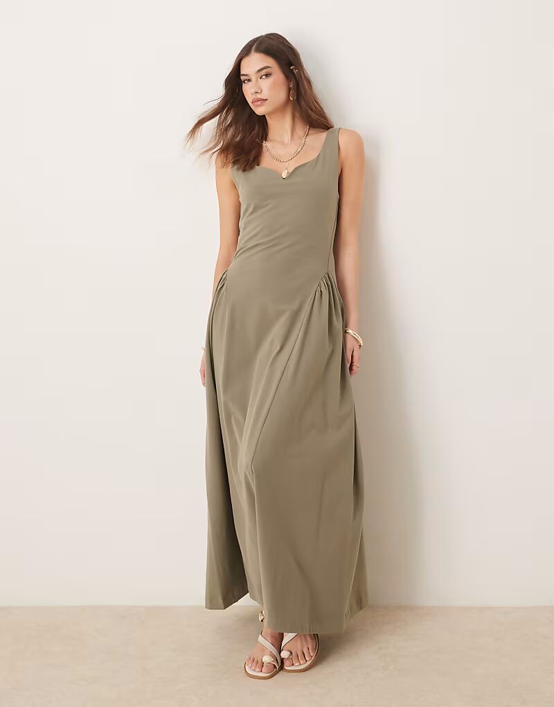 

Летнее платье макси с пышной юбкой ASOS DESIGN в цвете шалфея