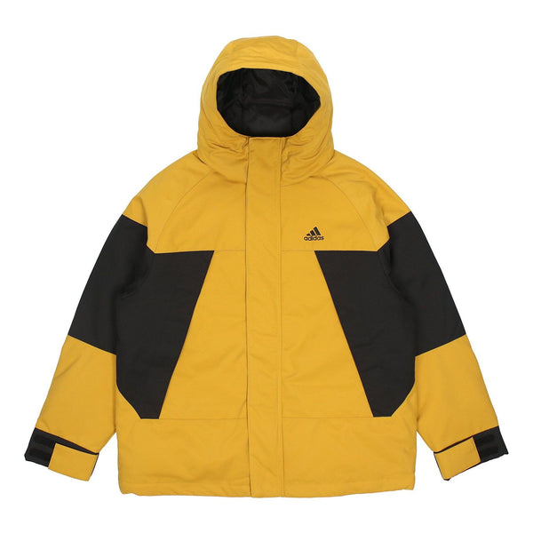 

Пуховик adidas Cb Bos Logo Jkt Contrast Color Stitching Hooded Down Jacket Yellow, желтый