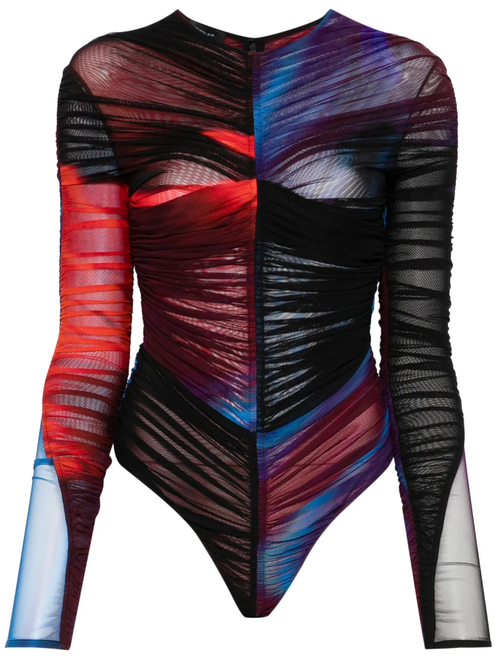 

Сетчатое боди со сборками Mugler, черный