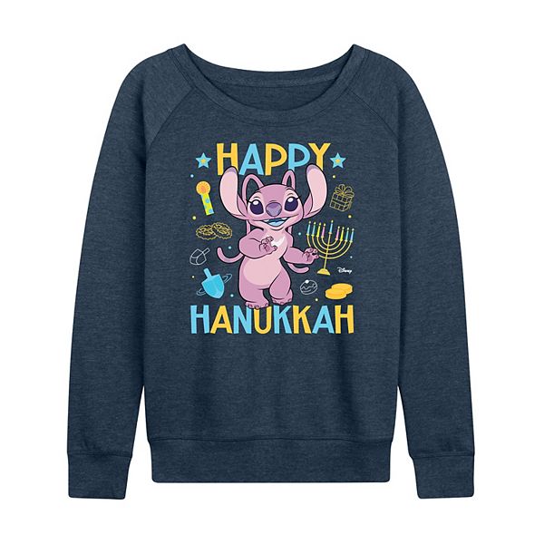 

Женская футболка Lilo & Stitch Happy Hanukkah Angel French Terry с длинным рукавом Disney, Heather Indigo