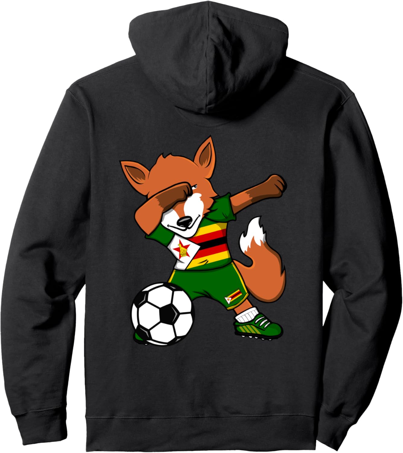 

Забавная толстовка болельщика футбола Зимбабве с танцующей лисой и флагом Зимбабве, худи с изображением танцующей лисы для футболистов Teeisle Zimbabwe Football, черный