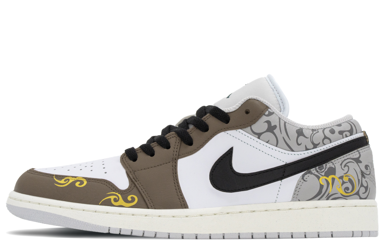 

Air 1 в китайском стиле, династия Хань, узор плывущих облаков, устойчивый к истиранию, низкий верх Jordan, черный серыйкоричневый