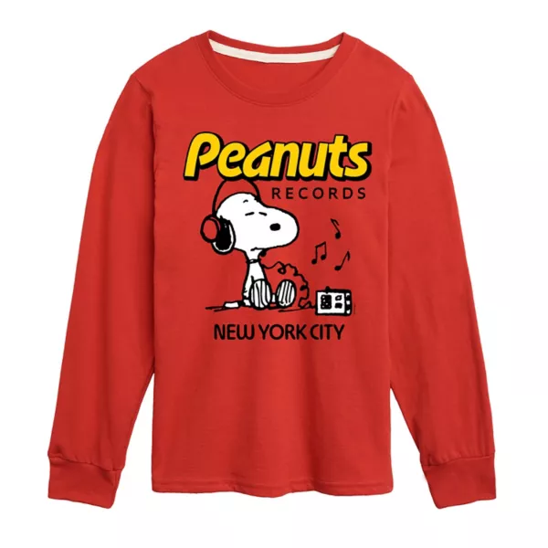 

Футболка с длинным рукавом и принтом Peanuts Records Snoopy в наушниках для мальчиков 8-20 лет Licensed Character, красный