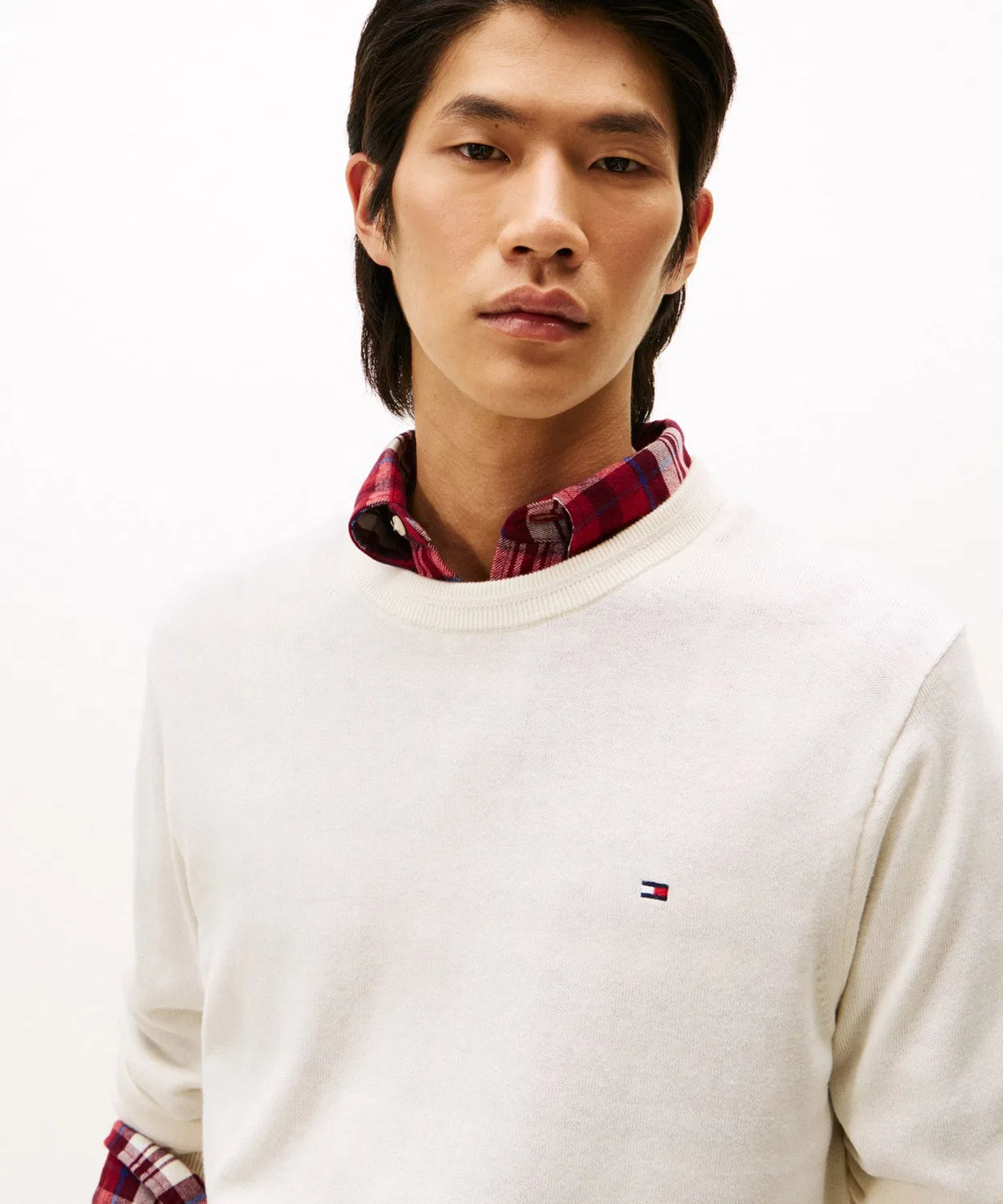 Свитер Tommy Hilfiger из хлопка, шелка и кашемира, круглый вырез, темно-синий — фото 2