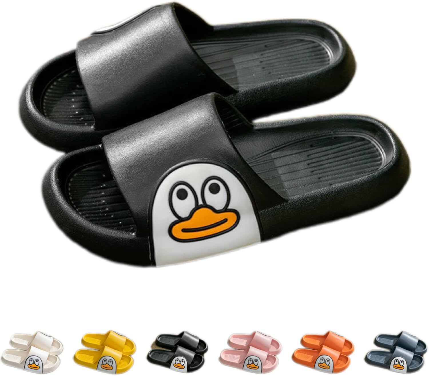 

Тапочки NTRUEML с уткой для ванной, домашние, с толстой подошвой, противоскользящие, для пар, с мягкой подошвой, в виде мультяшного утенка, черный