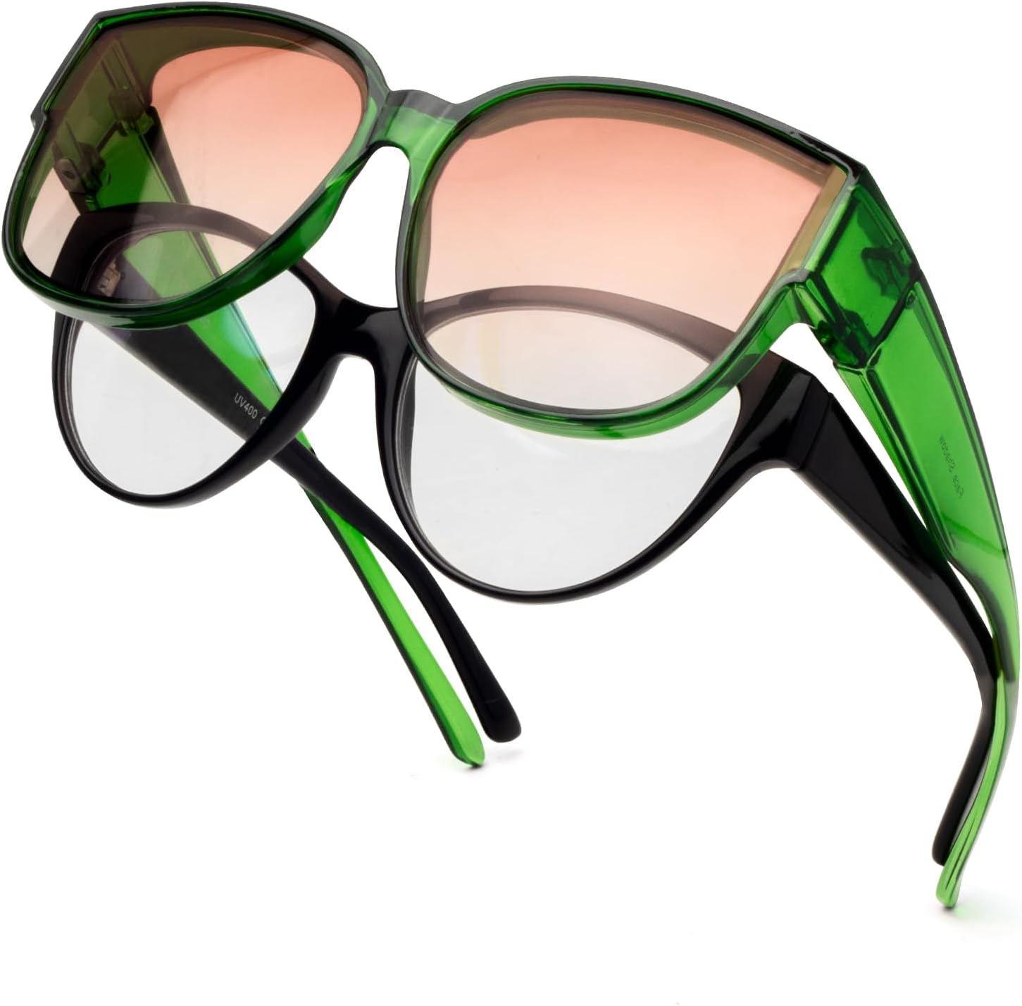 

Солнцезащитные очки с поляризованным покрытием, надеваемые поверх обычных очков, женские солнцезащитные очки с защитой от УФ-излучения, легкие Face Shadow, Xl Transparent Green / Gradient Pink