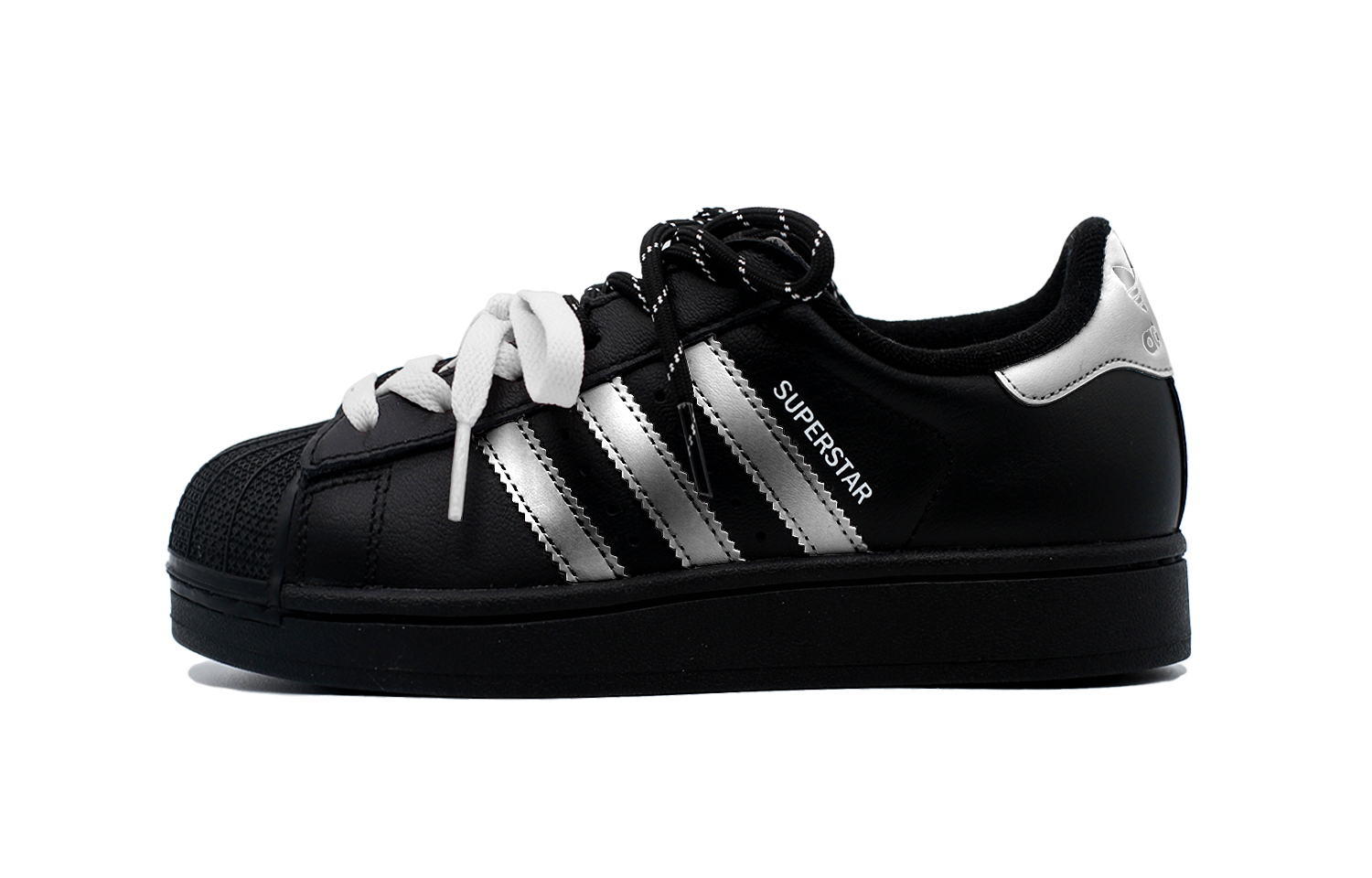 

Adidas Originals Детские низкие кожаные скейтбордистские кроссовки Superstar 2, черные с серебристыми вставками, для подростков