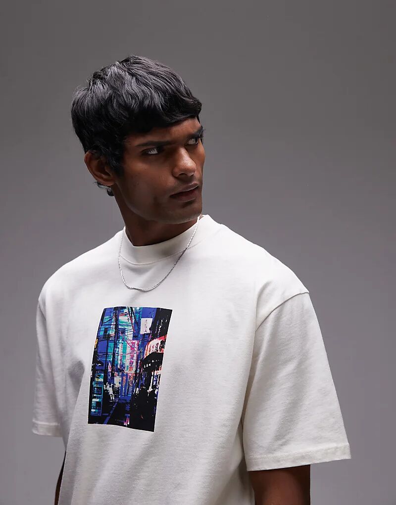

Футболка свободного кроя с принтом Tokyo Street цвета «вымытый камень» Topman