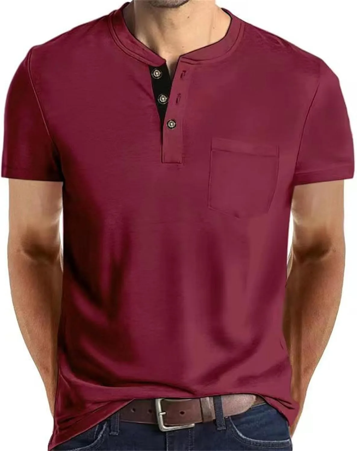 

Мужская футболка Henley с коротким рукавом и карманами KGKQHKQ