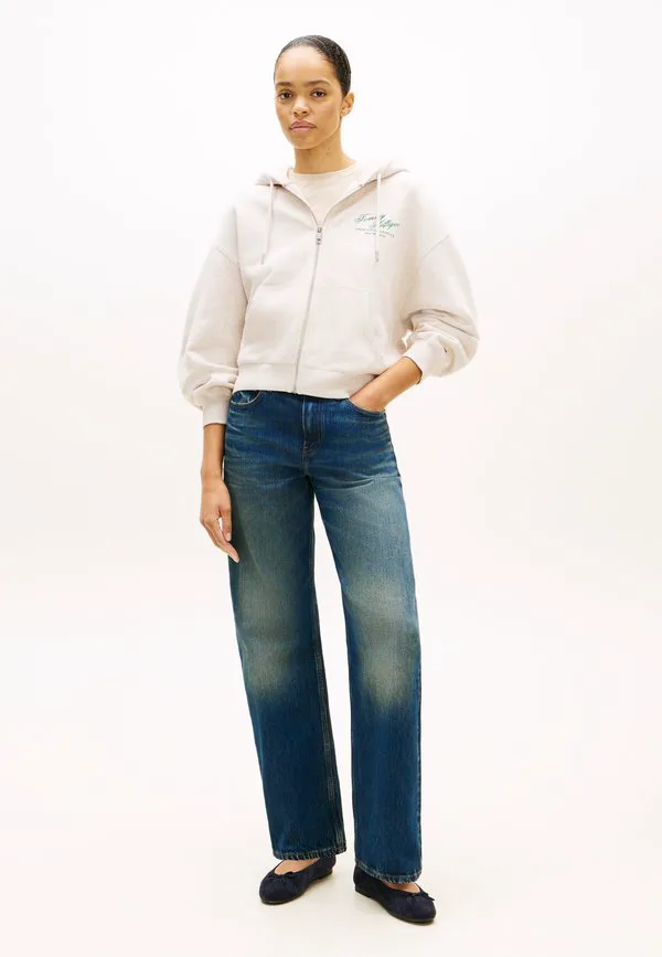 Свободная толстовка с капюшоном на молнии terry Tommy Hilfiger, Heather Oatmilk — фото 2
