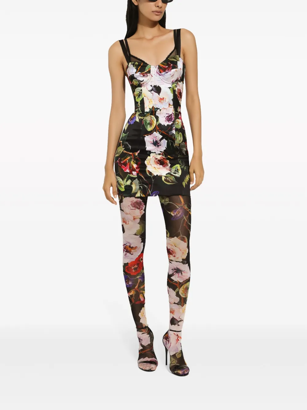 Платье с цветочным принтом DOLCE & GABBANA, черный — фото 3