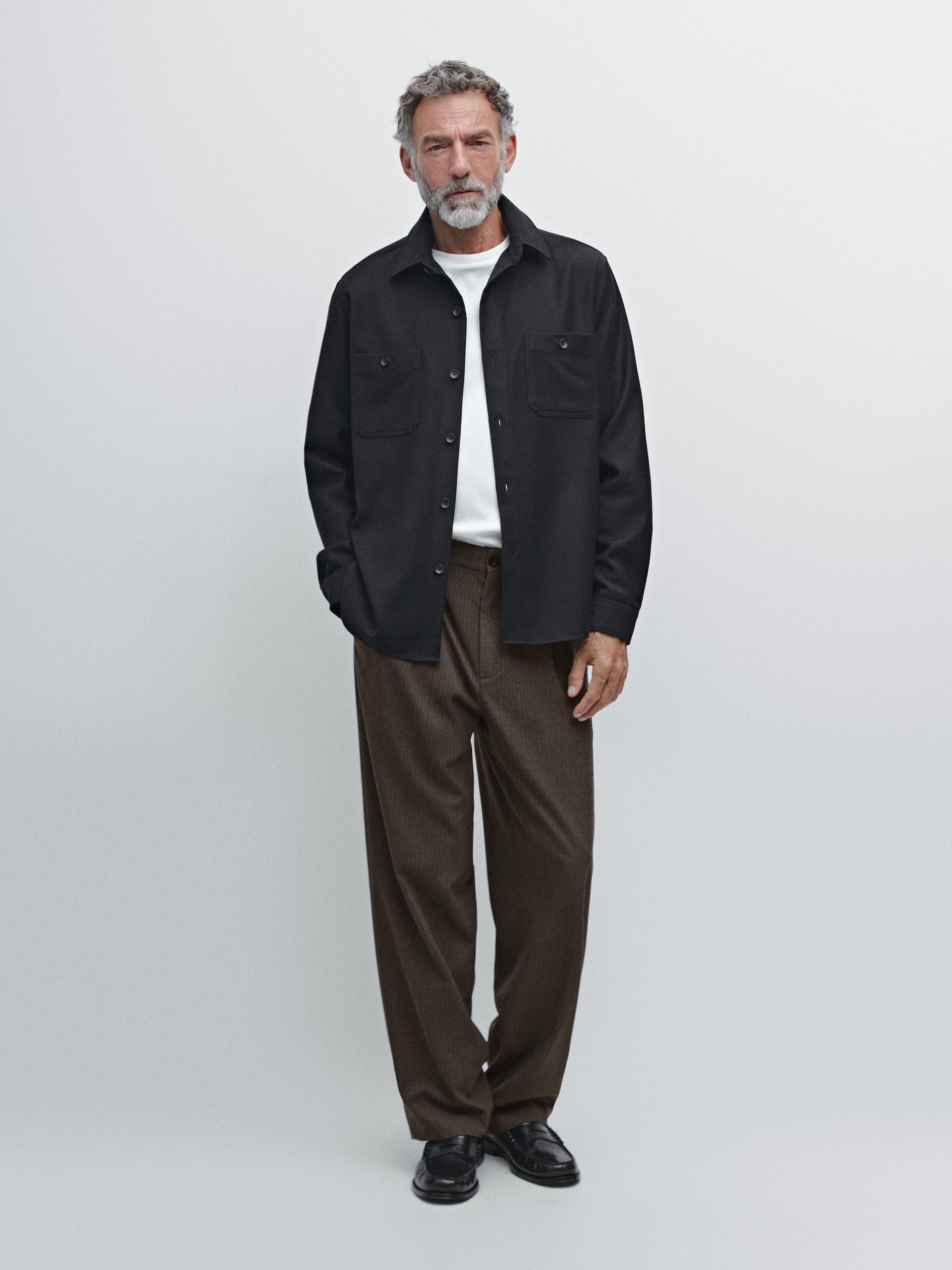 

Верхняя рубашка из 100% шерсти и фланели Massimo Dutti, темно-синий