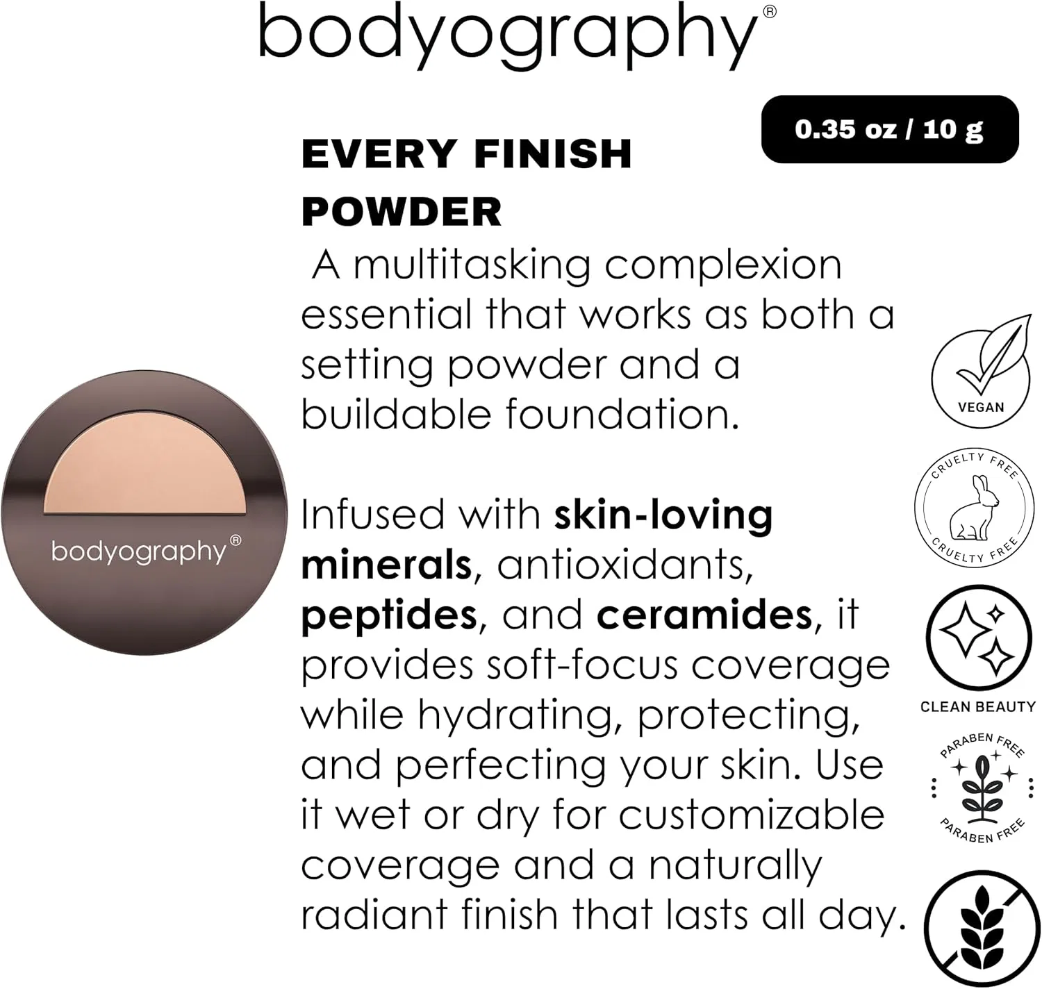 Пудра для лица микропрессованная Bodyography Every Finish, оттенок Dark #60 — фото 4