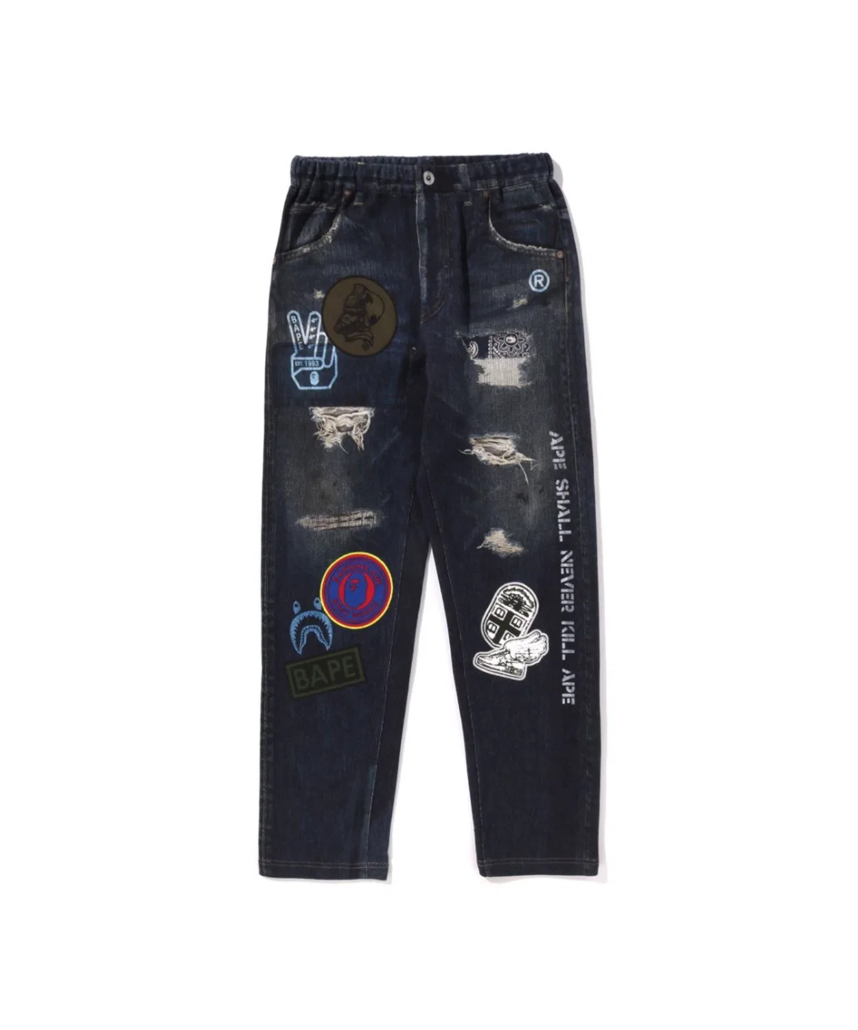 Спортивные штаны с принтом деним, BAPE, 100% хлопок, тёмно-синий