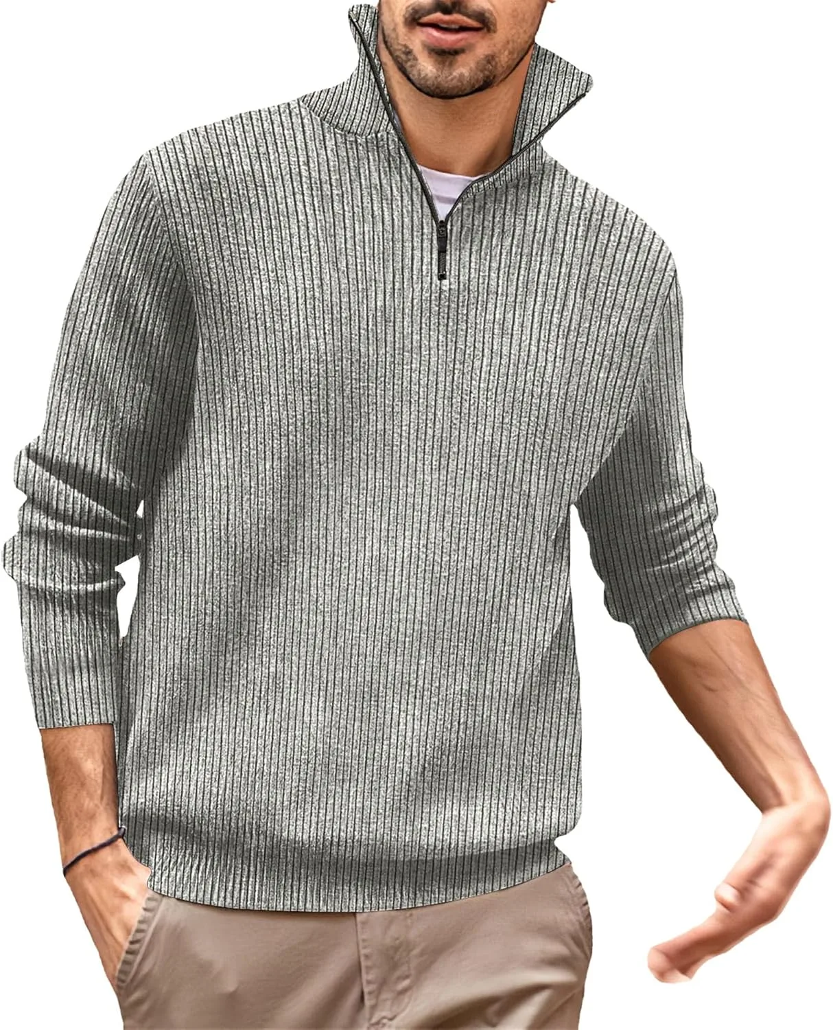 

Мужской спортивный поло-кардиган с воротником-водолазкой и длинными рукавами