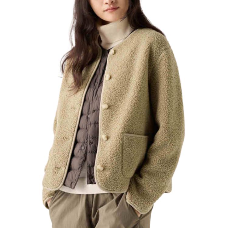 UNIQLO Пальто с бархатистой текстурой Women's, Light Beige — фото 4