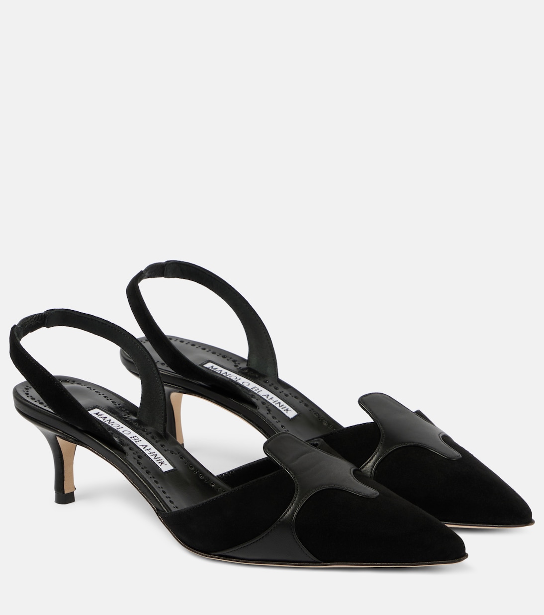 Замшевые туфли-лодочки Poligleto 50 с открытой пяткой Manolo Blahnik, черный