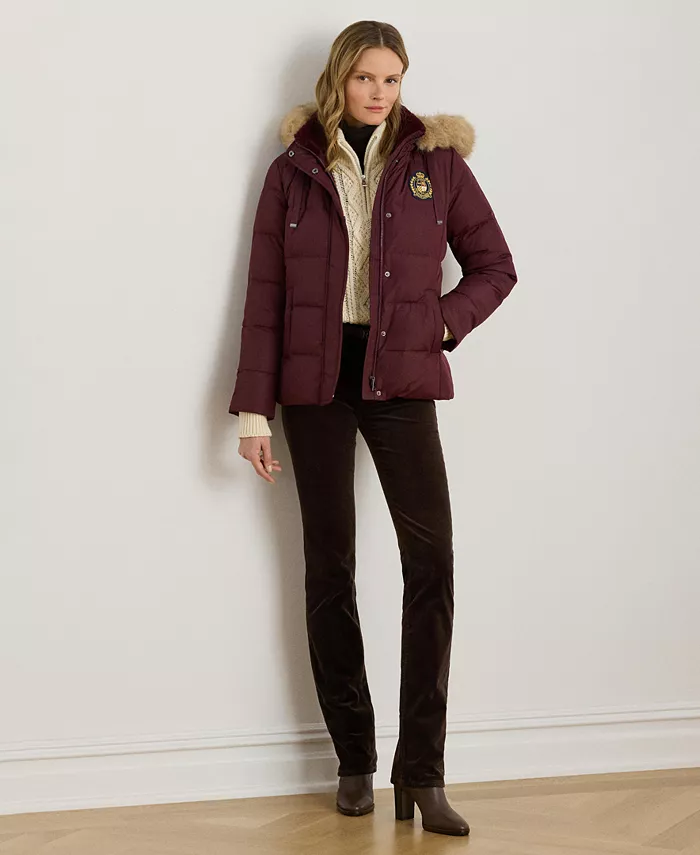 

Женское стеганое пальто с отделкой из искусственного меха на воротнике Lauren Ralph Lauren, красный