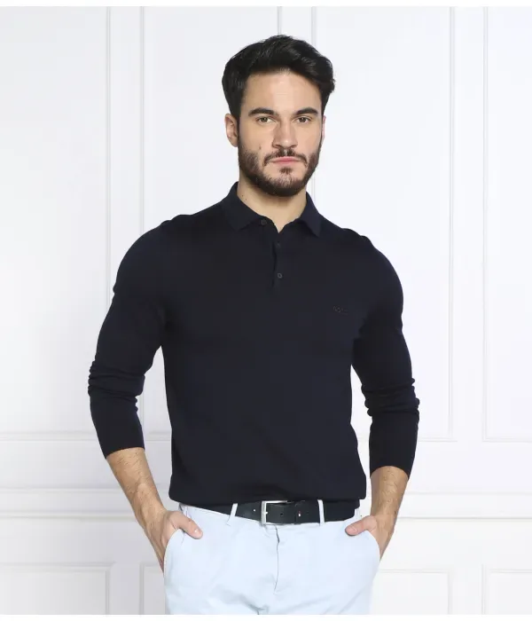 Шерстяная рубашка поло regular fit Boss, темно-синий