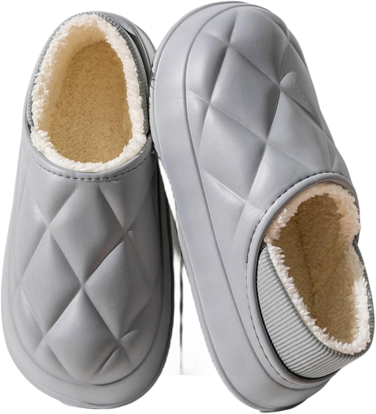 

Водонепроницаемые кожаные теплые тапочки - противоскользящие удобные мягкие тапочки для женщин и мужчин для дома и улицы Frztour, серый