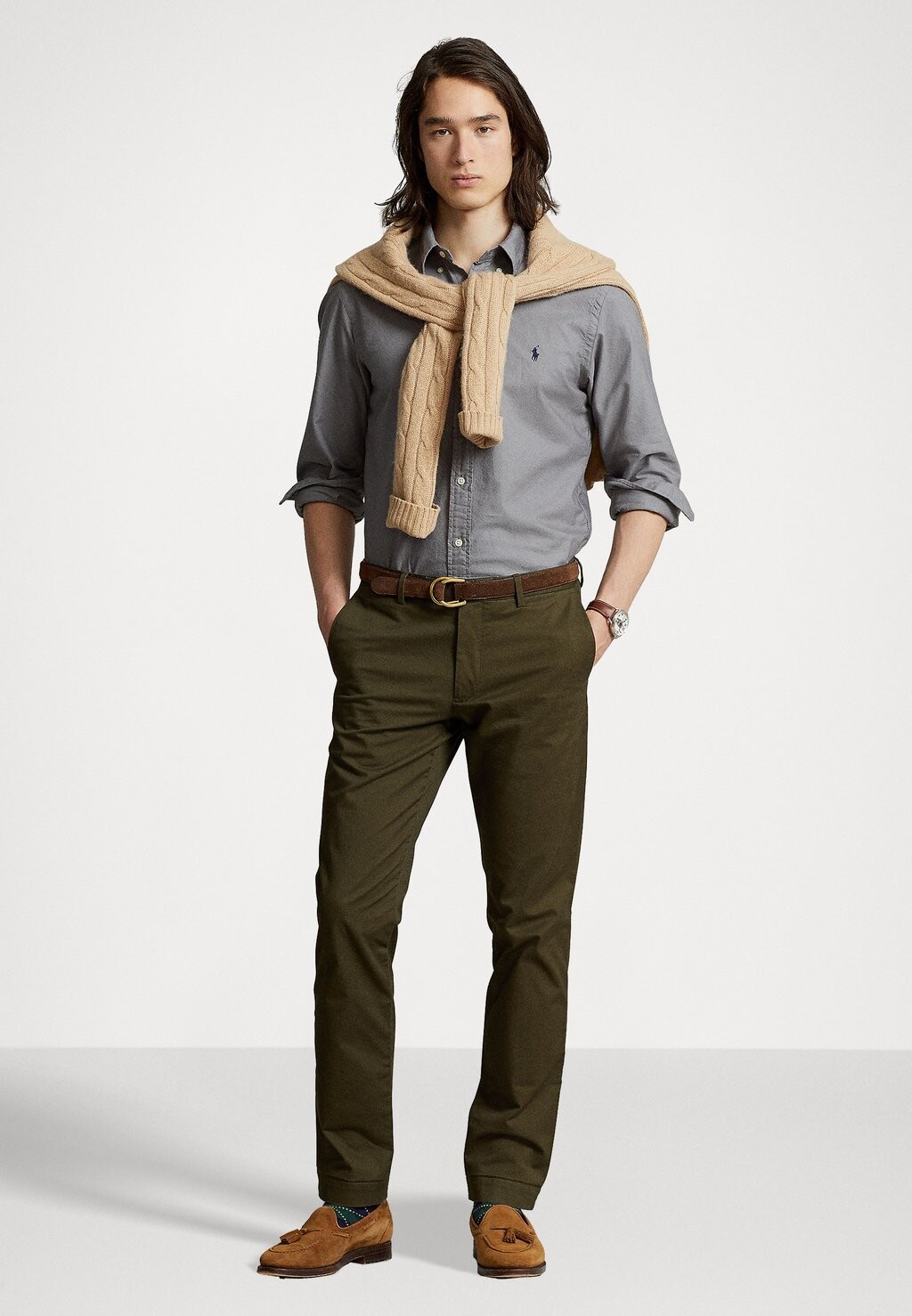 

Рубашка SLIM FIT GARMENT-DYED OXFORD SHIRT Ralph Lauren, серый