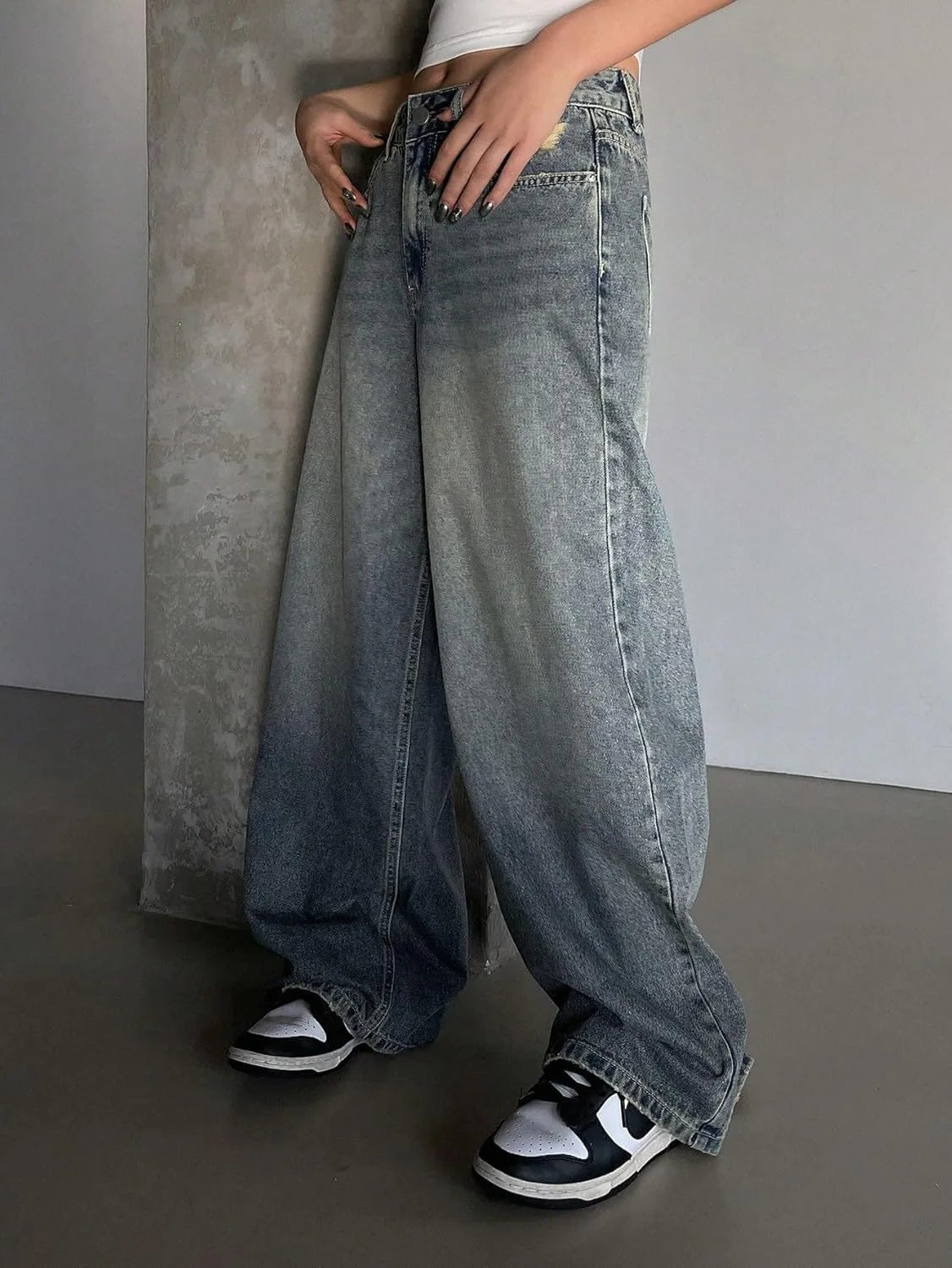 Женские классические джинсы Wide Leg с карманами Generic, Medium Wash — фото 3