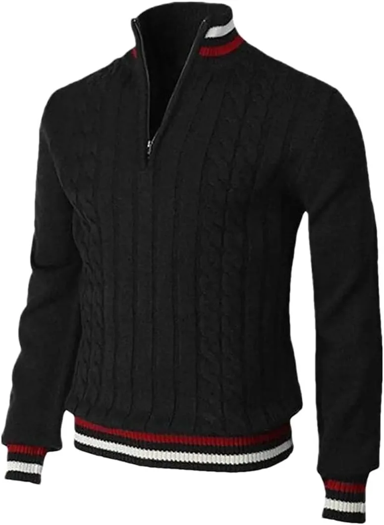 

Мужской свитер с четвертью молнией — утепленный вязаный пуловер с длинными рукавами для осени и зимы