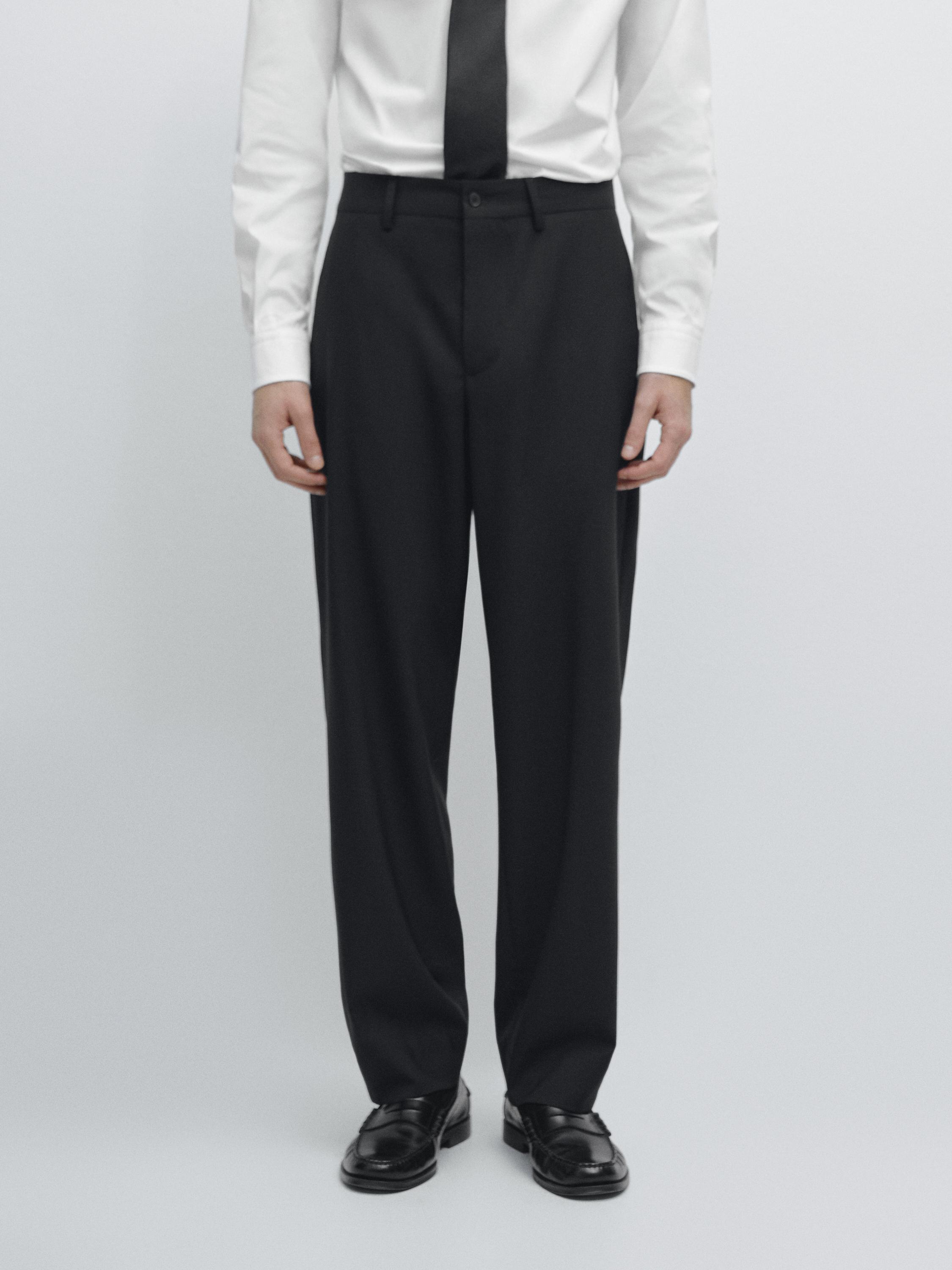 Широкие шерстяные костюмные брюки Massimo Dutti, black — фото 3