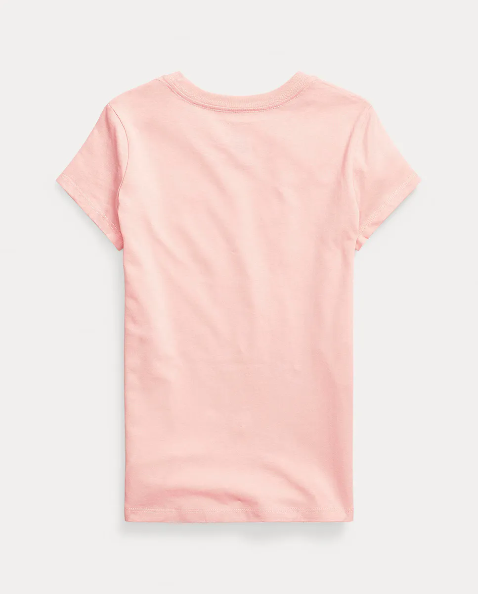 Футболка для девочки из хлопка с короткими рукавами Polo Ralph Lauren, цвет Rosa claro — фото 2