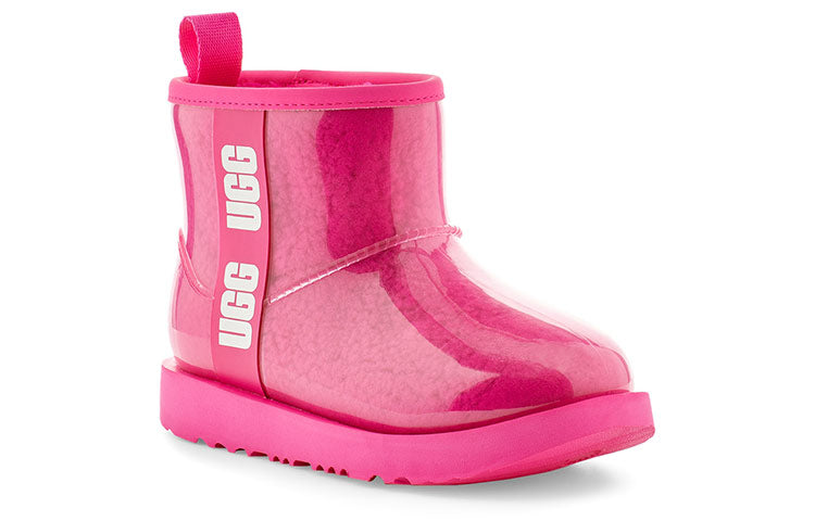 Зимние ботинки UGG Classic Clear Mini II Large LOGO Fleece Lined Big Boys Pink Red, розовый — фото 3