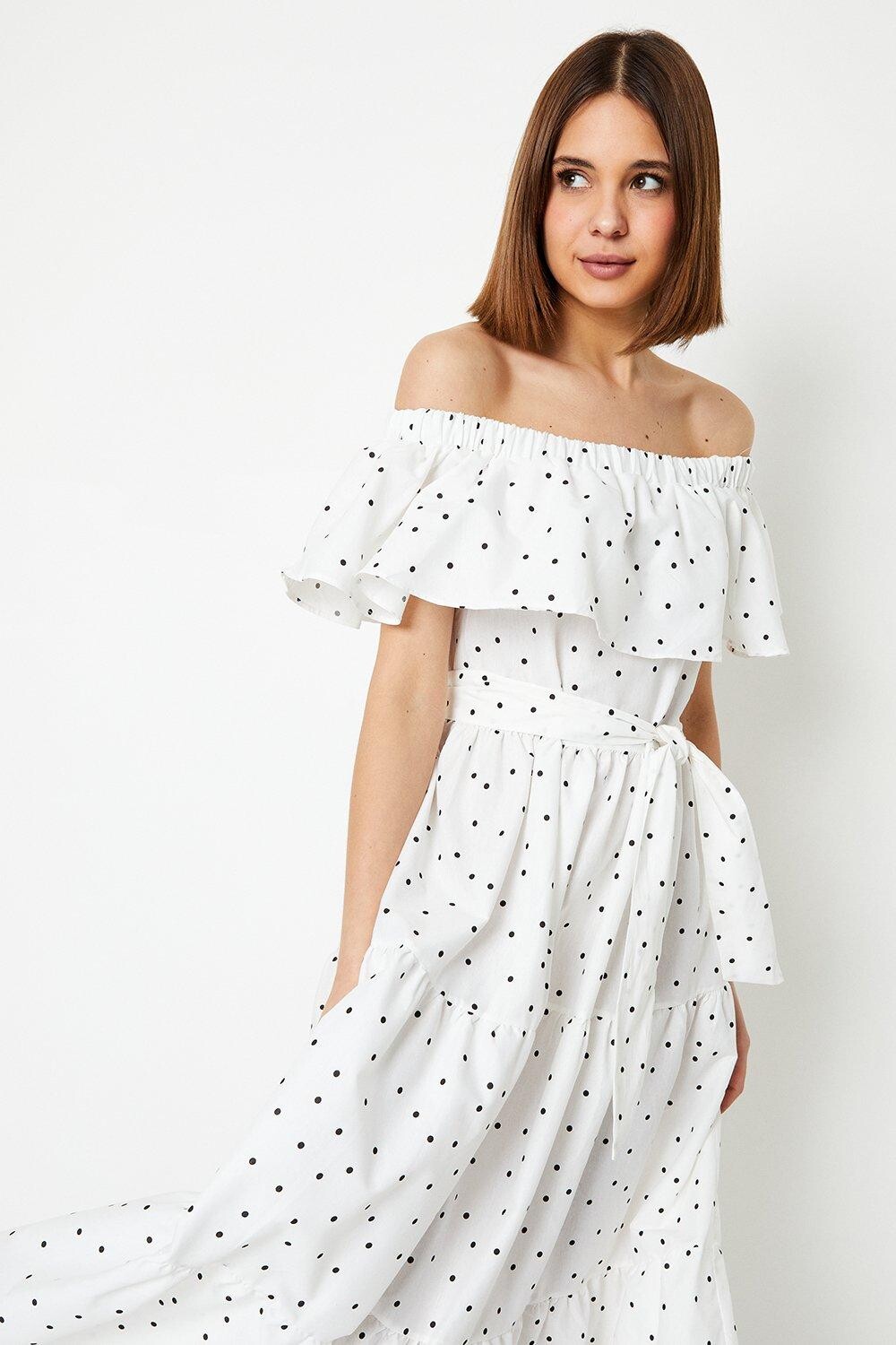 

Многоярусное платье миди цвета слоновой кости с открытыми плечами Dorothy Perkins, белый, Коричневый, Многоярусное платье миди цвета слоновой кости с открытыми плечами Dorothy Perkins, белый