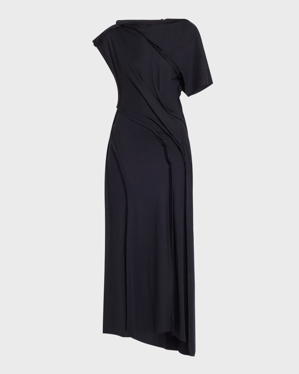 

Асимметричное драпированное шерстяное трикотажное платье макси Jason Wu Collection, темно-синий