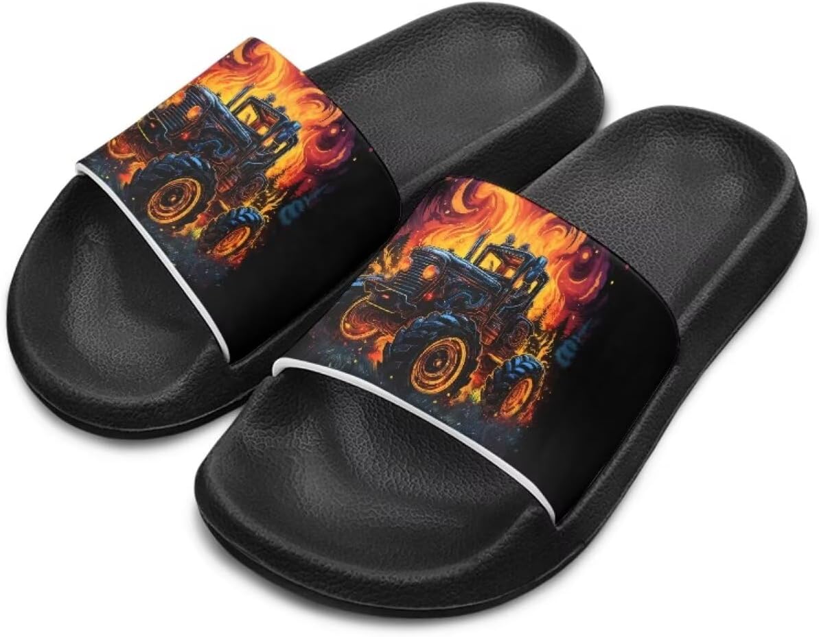 

Детские шлепанцы для мальчиков и девочек, летние тапочки, для улицы, пляжа, бассейна, душа, спорта, подарок (младший/старший ребенок) Cugasmaru, Truck Flame