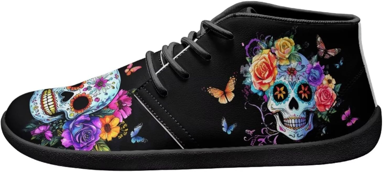 

Ботинки Forchrinse Shark с принтом, челси до щиколотки, средние повседневные кроссовки для мужчин, кожаные шнурованные чукка, модная обувь для прогулок, водонепроницаемые, Hippie Skull Colorful Blossom