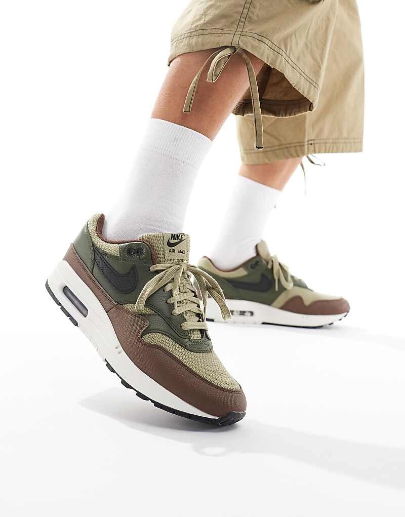 

Nike – Air Max 1 Premium – спортивная обувь оливкового и коричневого цвета, Коричневый, Nike – Air Max 1 Premium – спортивная обувь оливкового и коричневого цвета