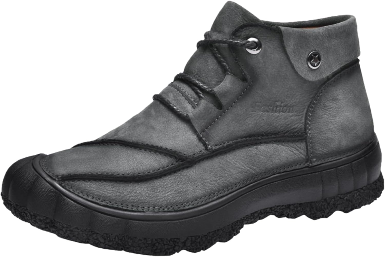 

Мужские высокие повседневные чукка-ботинки на шнуровке, верх из кожи, застежка на шнуровке, плоская подошва, легкая и мягкая обувь для прогулок на улице, повседневного ношения, выходных и приключений Psieicwm, серый