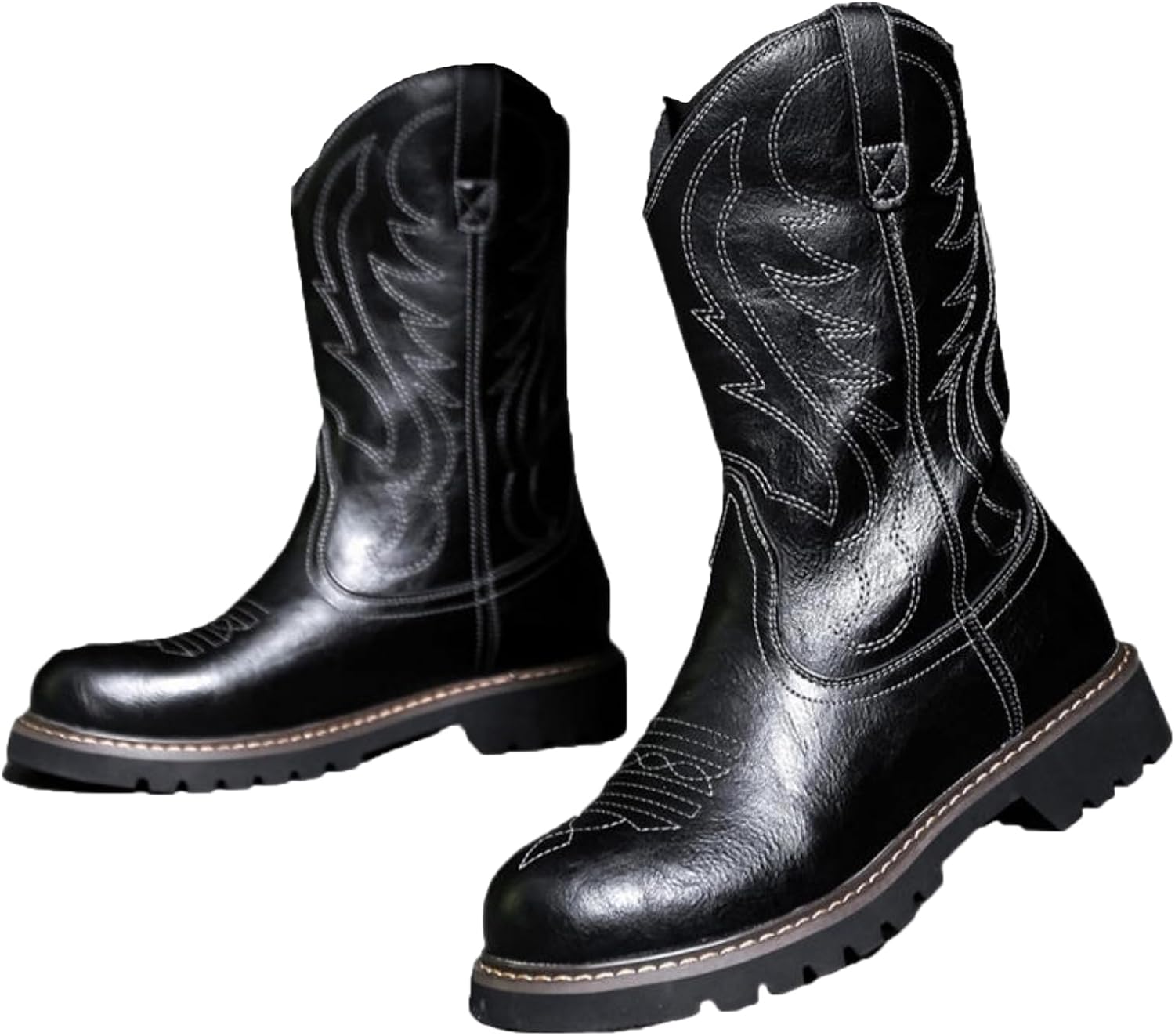 

Мужские вестерн-ботинки HOUDBDOL из денима с ретро-вышивкой на квадратном носке, с противоскользящей подошвой и толстой подошвой, подходят для верховой езды и мотоциклов, можно носить прямо как есть, черный