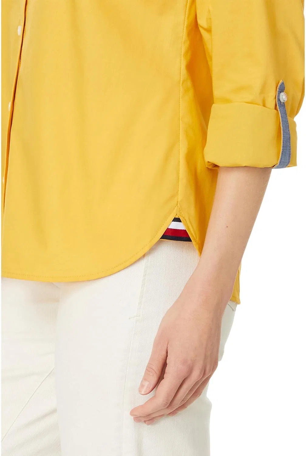 Блуза, длинный рукав, Solid roll tab, Tommy Hilfiger, темно-синий — фото 3