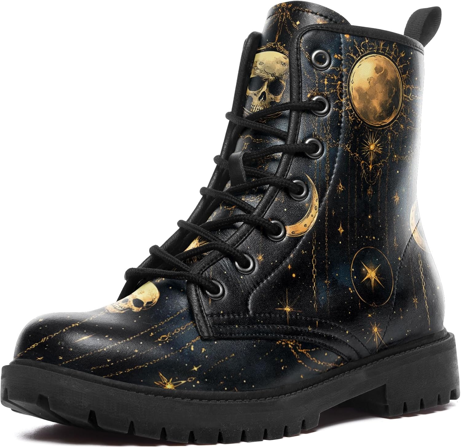 

Готические боевые ботинки для женщин и мужчин - панк-рок ботинки на шнуровке с массивным каблуком, короткие ботинки из веганской кожи, водонепроницаемые черные ботинки Coolcustomize