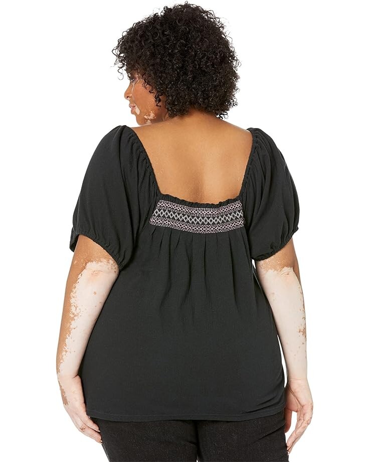

Топ Madewell Plus Embroidered Square-Neck Top, реальный черный