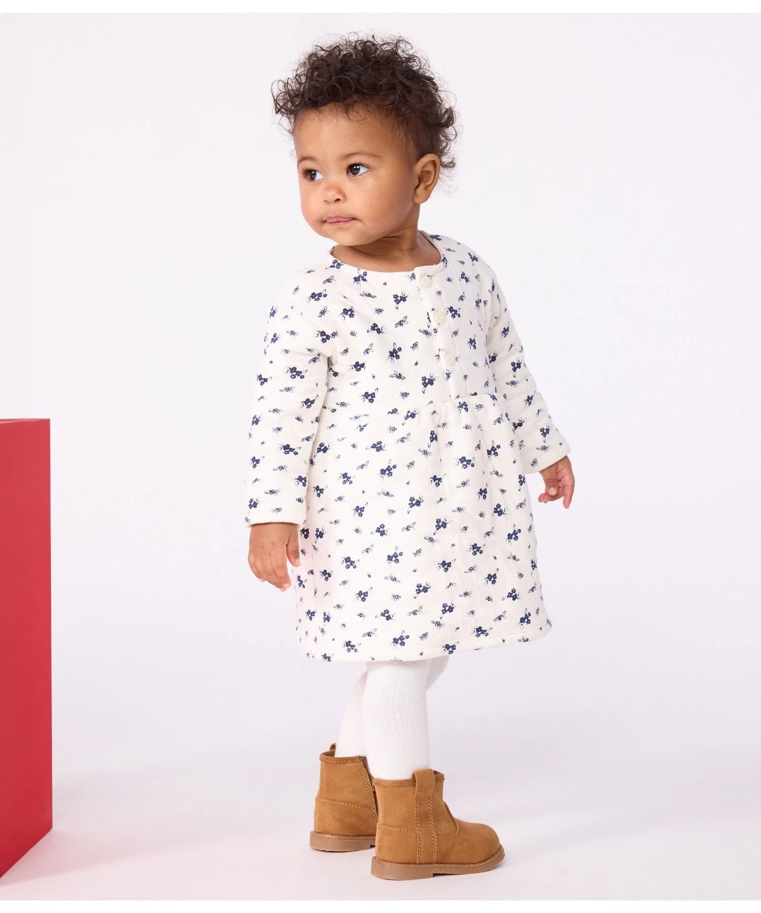 Детское платье с цветочным принтом PETIT BATEAU бело-синее