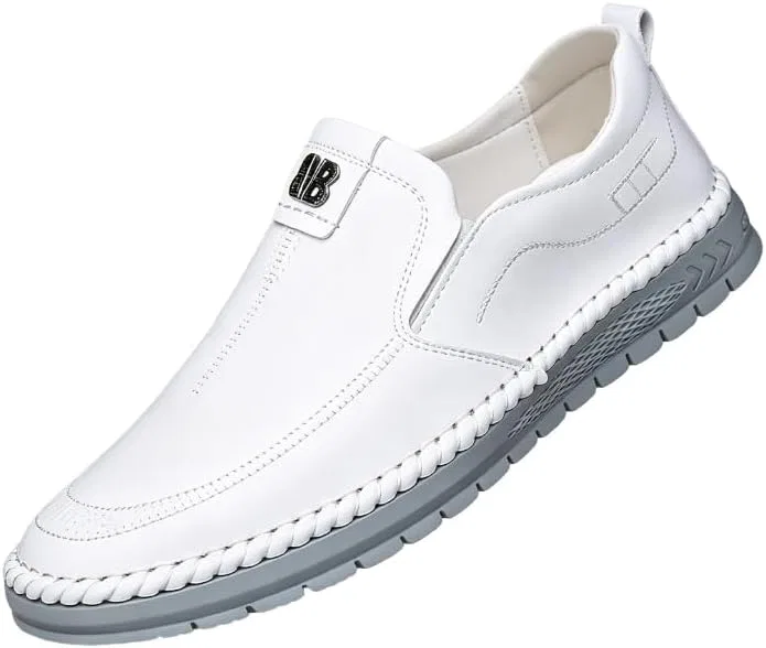 Лоферы повседневные, кожаные, Men’s Casual Slip-On Loafers, белый Sibysmon