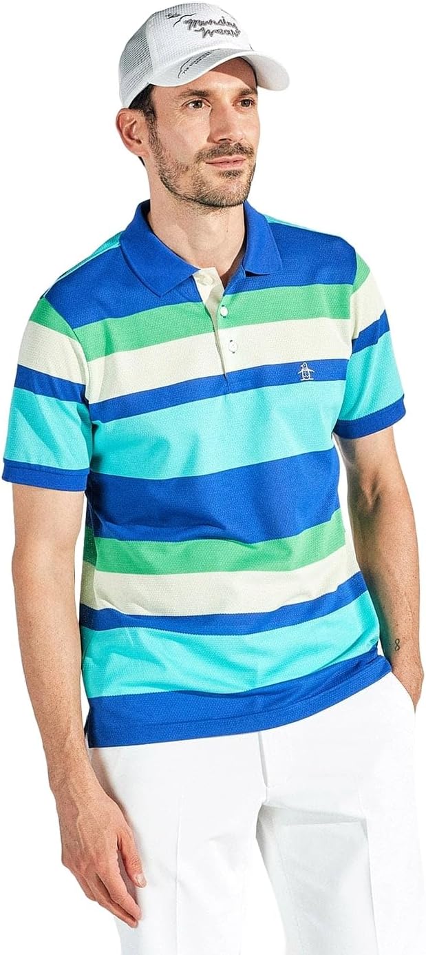 

Мужская рубашка с коротким рукавом Munsing Wear MG5SHS33M, воротник, окантовка, сетчатая ткань, влагоотводящая, быстросохнущая, для игры в гольф Munsingwear, синий