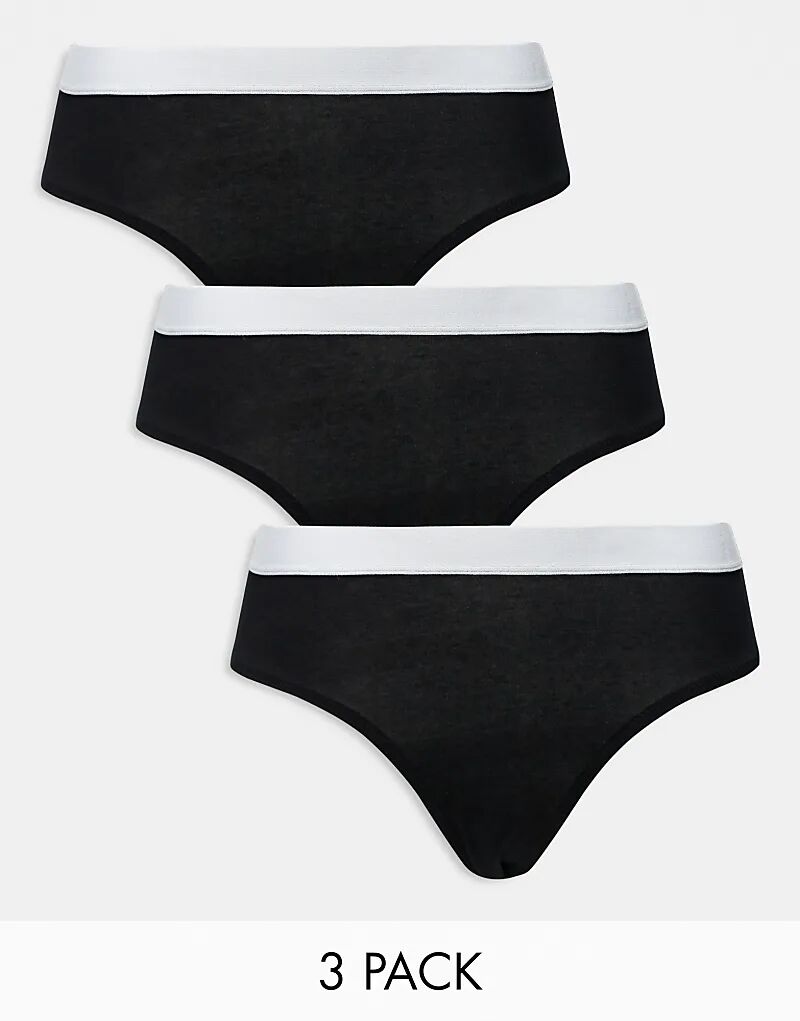 

ASOS DESIGN Lillie, 3 пары бразильских трусов из черного хлопка с поясом