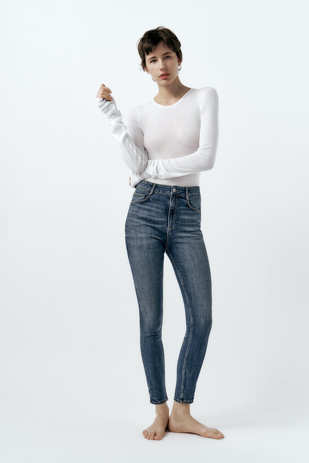 

Джинсы скинни Trf с завышенной талией ZARA, темно-синий